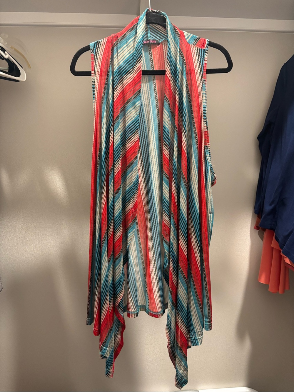 Crazy Train Multicolor Striped Drape Vest - Red, Teal, White